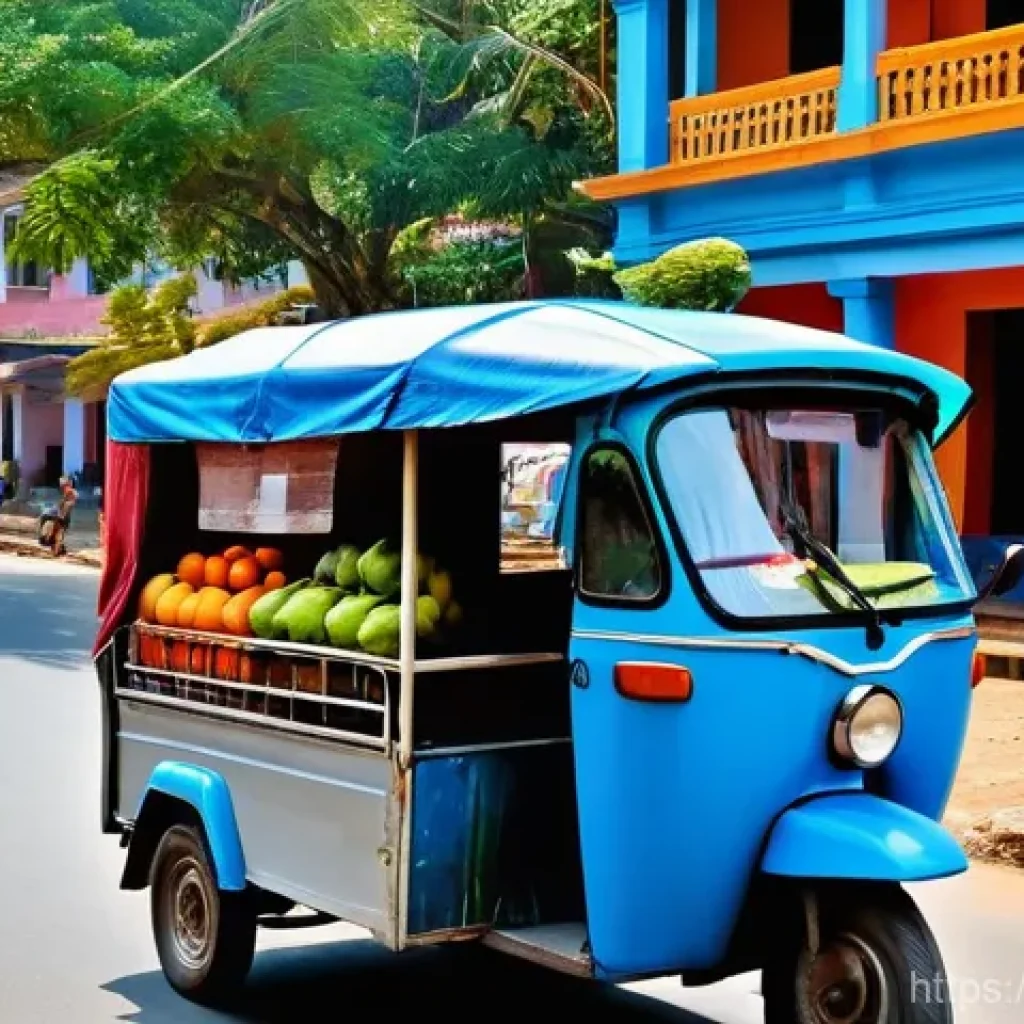 스리랑카 내 이동수단 정보 - **Vibrant Sri Lankan Tuk-Tuk Adventure:** A brightly colored, three-wheeled tuk-tuk, painted in vivi...