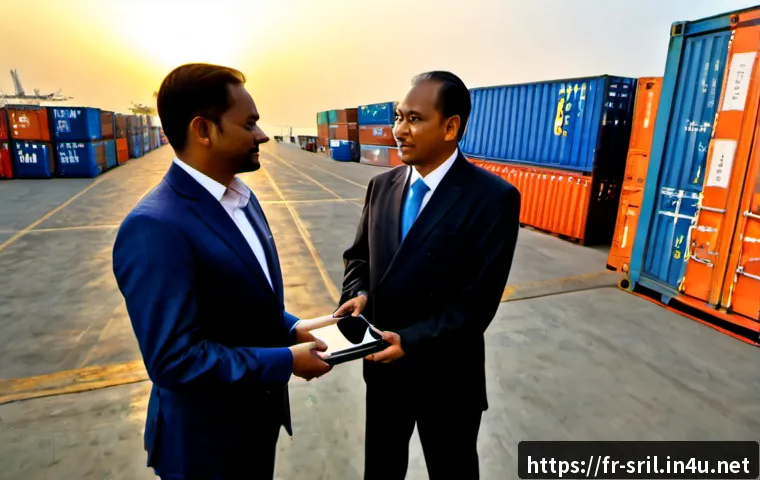 Home 15 스리랑카와 중국의 경제 협력 - Photorealistic wide-angle view of a modern Colombo port terminal at sunrise, Sri Lankan logistics ma...